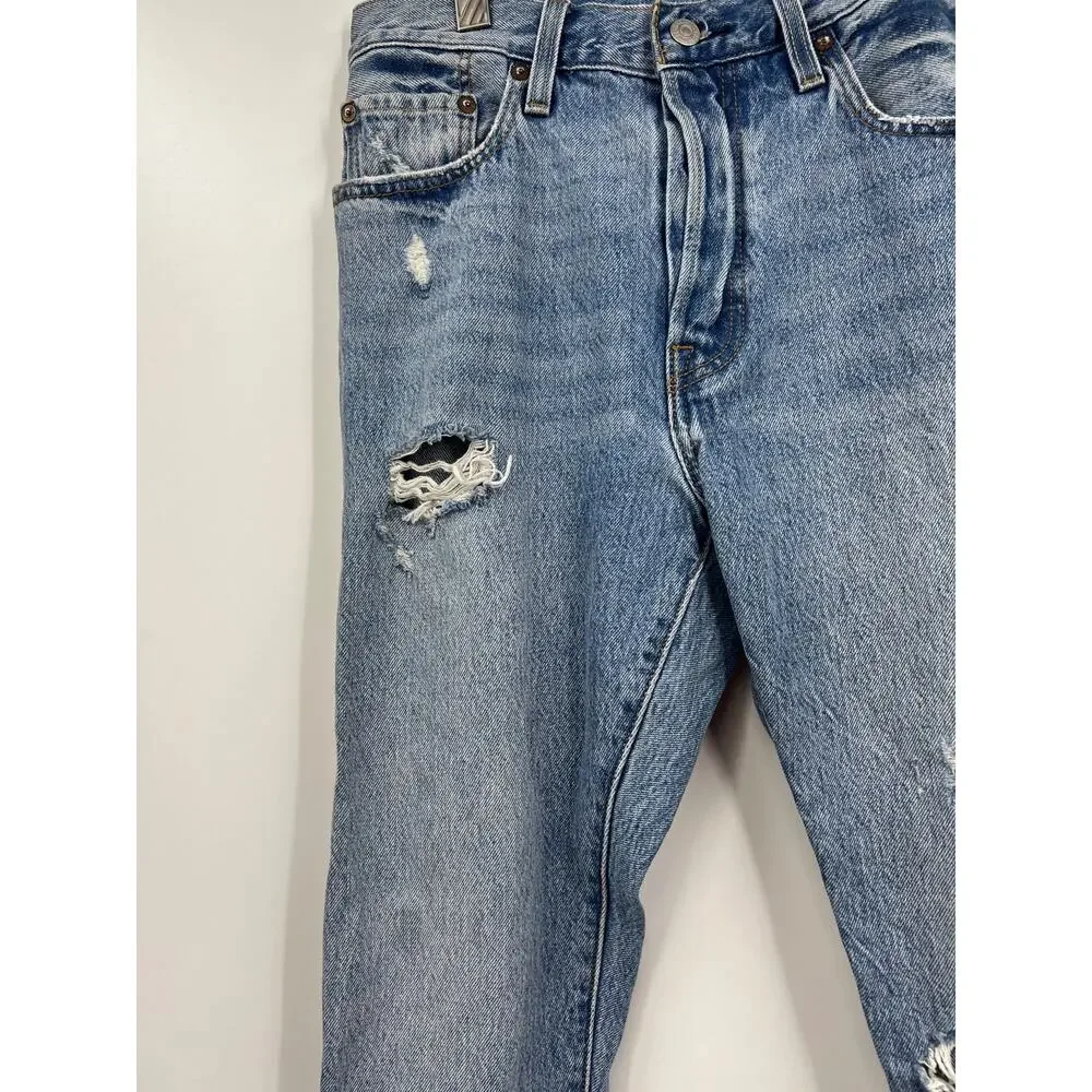 Levi's Jeans Mens‎ 501 S Skinny High Rise Distressed Denim Blue Jeans